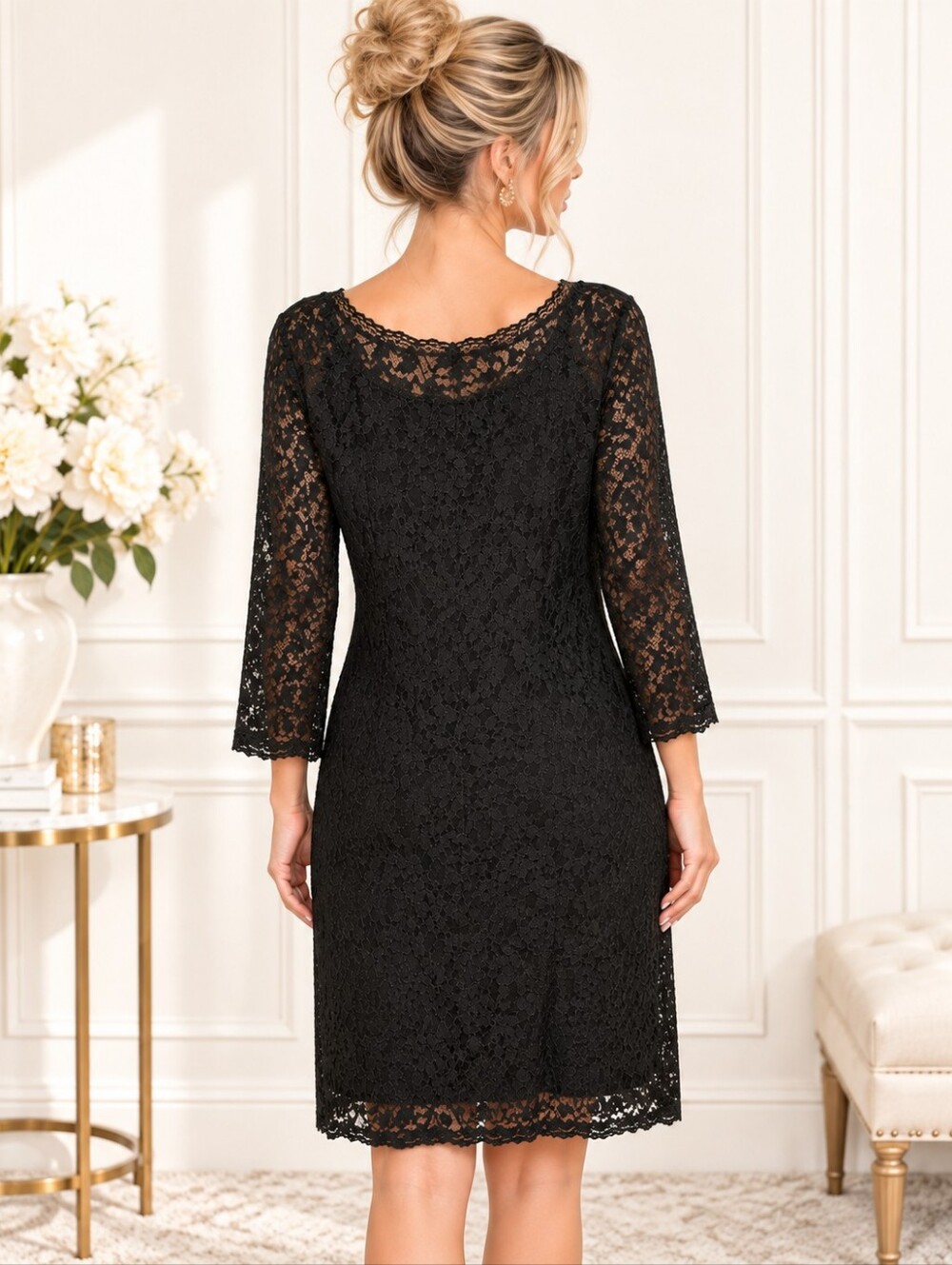 Candalite Black Lace Dress Romantic Cocktail Evening Midi Dress | Size 2X - Picture 3 of 9
